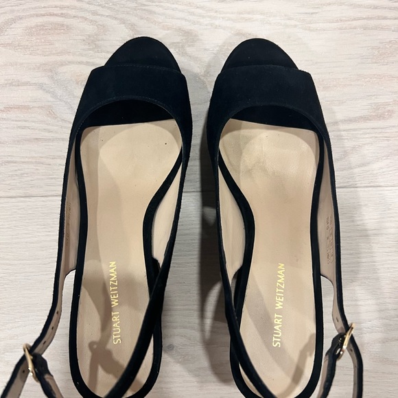 Stuart Weitzman Black Suede Slingback Wedges - Picture 3 of 7